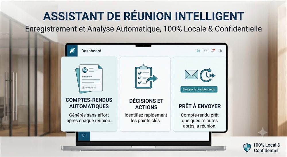 Assistant de réunion intelligent comptes-rendus automatiques, décisions et actions, compte-rendu prêt à envoyer, 100 % local et confidentiel